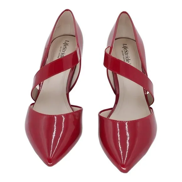 LifeStride Suki Pointed Cross-Strap Pumps Red Patent US 8M EU 38.5 - Picture 5 of 6